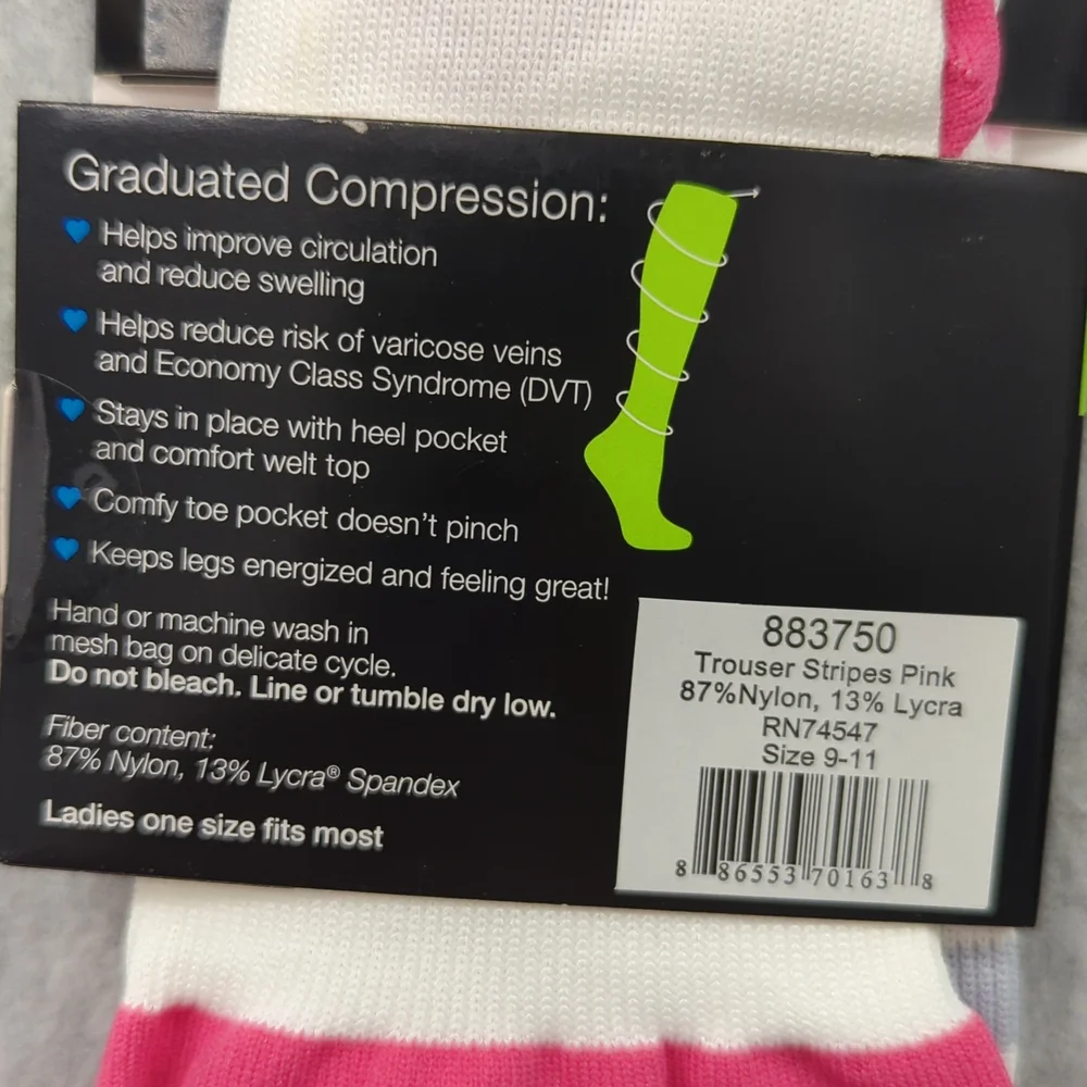 Nurse Mates compression socks 12-14mmHg 9-11 Trouser Stripes Pink